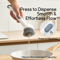 Brosse Cuisine 6 Positions: Rechargeable PET avec Distributeur Savon pour Poêles/Casseroles - Poignée Réglable Portable
