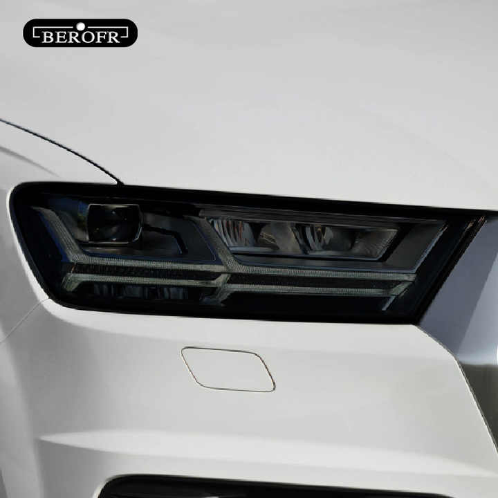 2個入りAudi Q7 4M 2016 2017 2018 20192020カーヘッドライトティントブラックビニール保護フィルム透明TPU ...