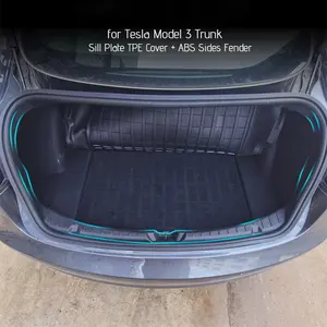 테슬라 모델 Y/3 트렁크 씰 플레이트 프로텍터 TPE 고무 부트 로딩 가드 커버 + ABS 사이드 바 펜더 자동차 트렁크 프로텍터