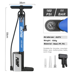 Pompe à air haute pression BOMO pour vélo, robuste, avec manomètre analogique, double valve Schrader Presta pour VTT et vélo de route - Product Image 2