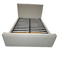 Lit rembourré moderne et confortable avec rangement hydraulique, cadre en métal, tissu doux, lattes courbées pour matelas King Size
