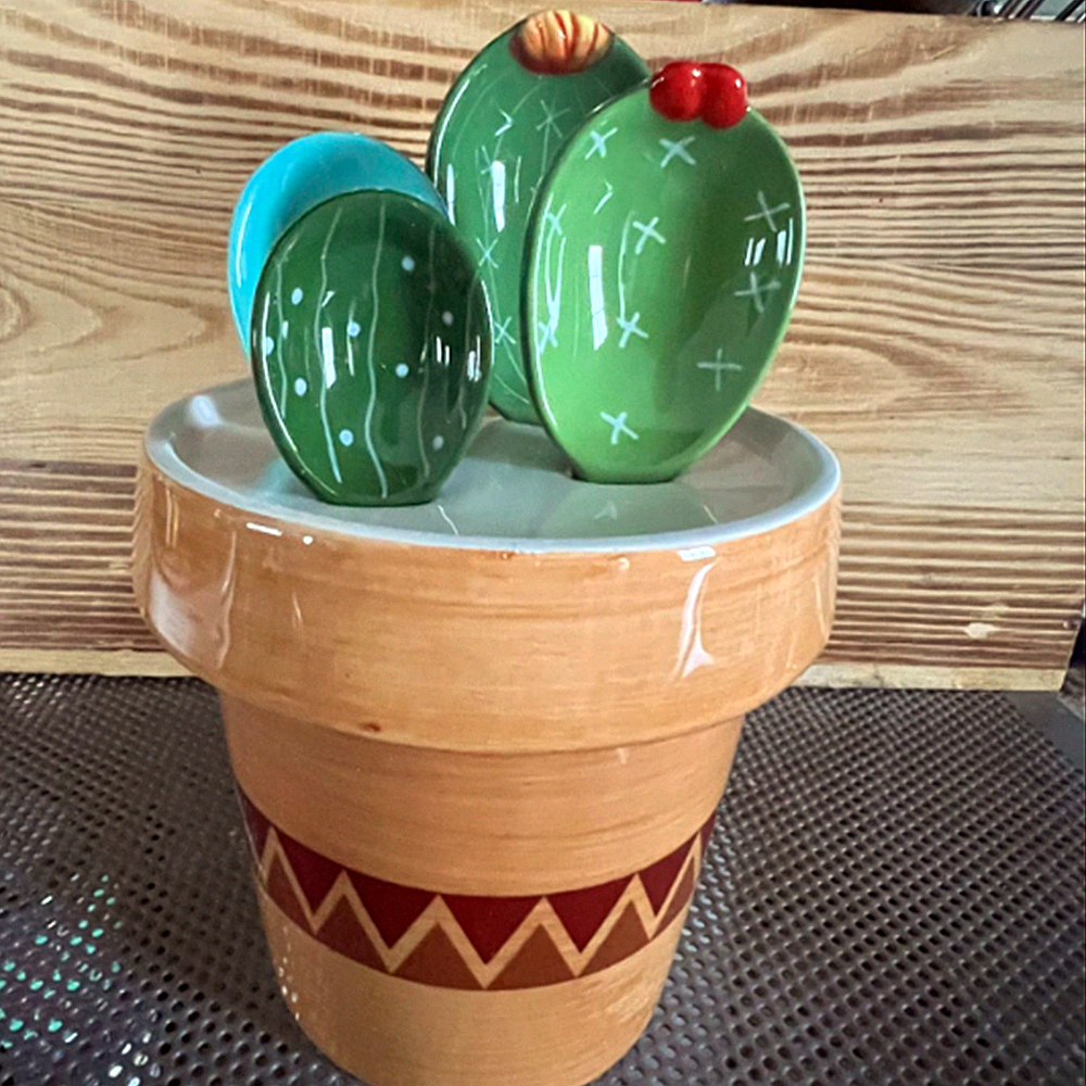 Cactus Measuring Spoons Set in Pot - Ceramic & Convenient