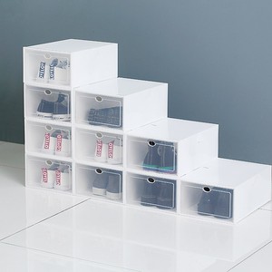 Shoe <b>Box</b> <b>Storage</b> Organizer <b>Stackable</b> Foldable With Lid Rectangle White Transparent For Home Dormitory Use - Product Image 1