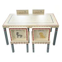 Ensemble table et 4 chaises en bois pour enfants, animaux du zoo peints à la main