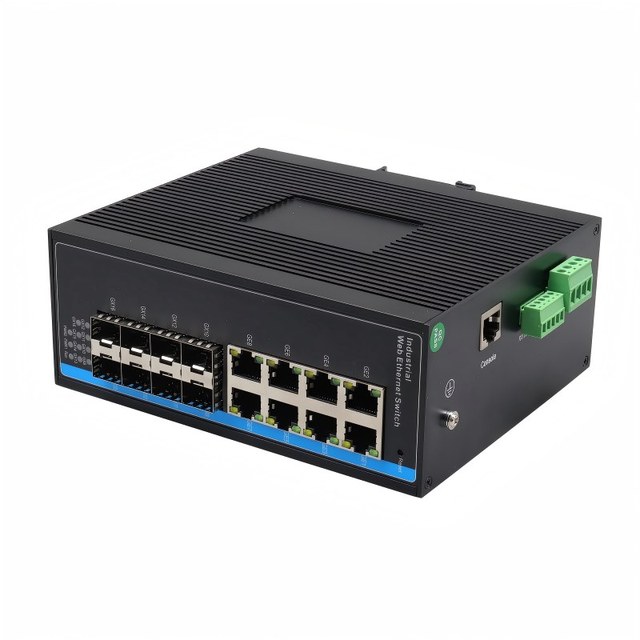 Industrial Layer 2+ Managed Gigabit PoE Switch with 8 SFP Fiber Ports 8 PoE Ethernet Ports 1 Console Port-3-Year Warranty