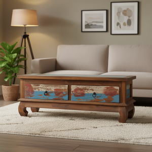 Mobile TV medio in legno di teak rigenerato, multicolore, elegante, da terra, design antico, per soggiorno - Product Image 2