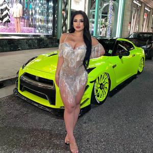 Body de Diamantes, Lencería de Malla Transparente con Escote Bajo, Vestido de Lentejuelas con Borlas para Carnaval - Product Image 1