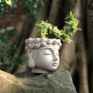 Roogo White Jade Buddha Head Maceta Pequeña Maceta Decorativa Suculenta Maceta Jardín Escritorio Asiático Zen Style Bonsai - Product Image 5
