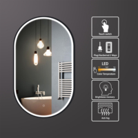 Miroir mural intelligent LED moderne de la série 4, ovale, noir mat, avec cadre en aluminium, anti-buée, best-seller