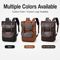 Mochila para Portátil de Cuero PU para Hombre, Estilo Británico Vintage, Bolsa de Viaje para Computadora de 15 Pulgadas, Mochila Urbana Impermeable para el Trabajo