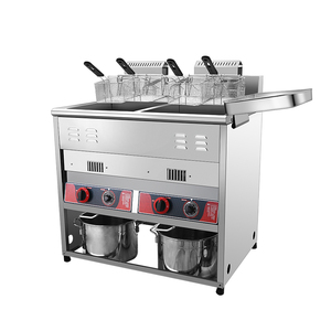 Machine à frites en acier inoxydable 2 réservoirs 2 paniers Friteuse commerciale à chips Friteuse à gaz - Product Image 2
