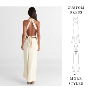 Vestido Maxi Elegante Personalizado para Mujer, Color Crema, Cuello Halter, Escote Profundo en V, Espalda Descubierta, Vestido de Fiesta, MOQ Bajo, Fábrica <span class=keywords><strong>China</strong></span> - Product Image 2