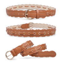 Ceinture en cuir écossais vintage pour femme, avec œillets entrelacés en PU et boucle ovale dorée en alliage de zinc, idéale pour les robes féminines.