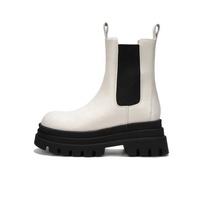 Femmes automne hiver en cuir véritable chausson bande élastique conception solide motif hauteur augmentant Combat plat cheville respirant