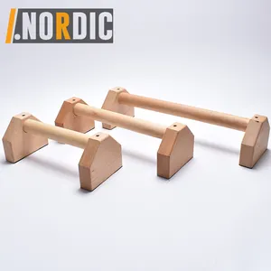 Barras de madera de Parallettes, soportes de inmersión o soporte de realce para Crossfit y gimnasia con pies de goma antideslizantes