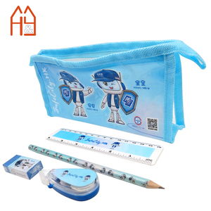 Trousse à crayons en PVC bleu brillant pour étudiants, ensemble de papeterie transparente en PVC, sac à fermeture éclair en PVC pour emballage de fournitures scolaires - Product Image 2