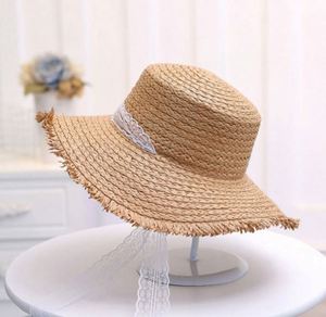 Wholesale Lara Grass <b>Flat</b> Top Large Brim Burlap Straw <b>Hat</b> Lace Breathable Women's Summer Beach Sun <b>Hats</b> - Product Image 5