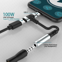 Adaptador de cargador y auriculares 2 en 1 USB C a 3,5mm 2 en 1 tipo C a conector de micrófono auxiliar con dongle de carga rápida PD para auriculares