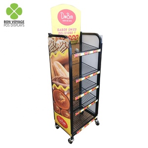 Supermarket POS Floor Standing Rotated Metal <strong>Wire</strong> Basket Advertising Bakery Food <strong>Display</strong> <strong>Stand</strong> <strong>with</strong> <strong>Wheels</strong> - Product Image 3