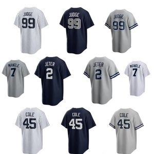 Conjunto de Uniforme de Béisbol para Hombre Judge 99 Jeter 2 Mantle 7 Cole 45 Rayas Azul Marino Gris Blanco - Product Image 1