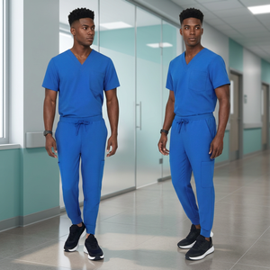 Custom Manufacturer Royal <b>Blue</b> Men <b>Scrub</b> Set V Neck Short Sleeve Hospital Uniform Stretch Nursing Workwear Dental Clinic - Product Image 3