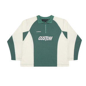 T-Shirt Vintage di Alta Qualità in Cotone Lavato, Oversize con Mezza Cerniera, Personalizzabile, a Blocchi di <span class=keywords><strong>Colore</strong></span>, Manica Lunga per Uomo, Stile Calcio - Product Image 1