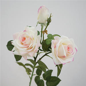 Fleur artificielle en soie, toucher hydratant, <span class=keywords><strong>rose</strong></span> à 3 têtes, décoration intérieure, art floral pour mariage, fournisseur chinois - Product Image 3