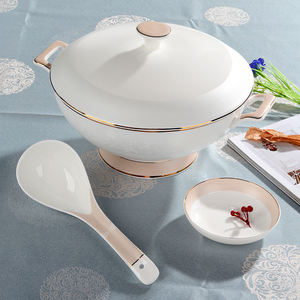 Juego de Tazones de Porcelana Blanca con Borde Dorado de Lujo, Tazón Profundo para Sopa y Arroz, para el Hogar, Cocina, Restaurante, Catering, Uso Diario - Product Image 1