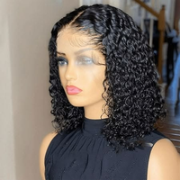 Perruques Courtes Bob Brésiliennes 100% Cheveux Humains Remy Ondulés Profonds 14 Pouces 13x4 avec Fermeture Frontale en Dentelle Transparente 180%