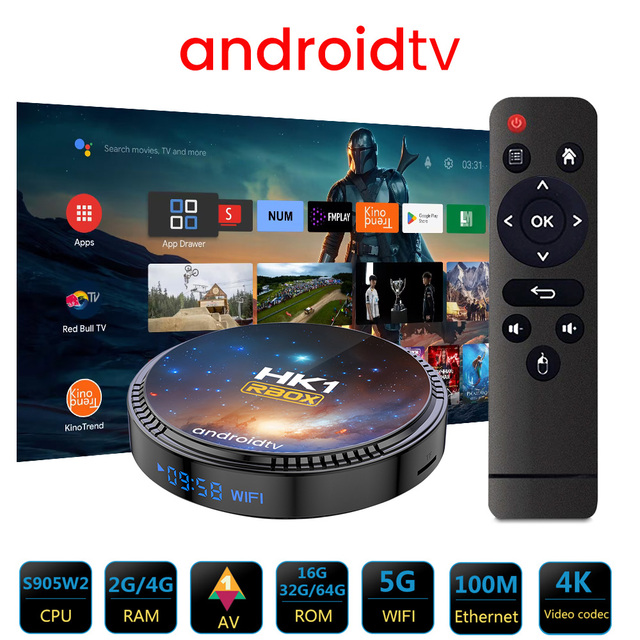 HK1 RBOX -W2T Android 11 Amlogic S905W2 Quad Core 4K 5G WiFi Custom 16GB Smart TV Box with Satellite Receiver