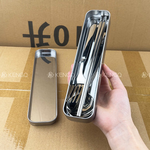 Ensemble de couverts en acier inoxydable, boîte de rangement portable pour l'extérieur, pour le camping et les voyages - Product Image 1