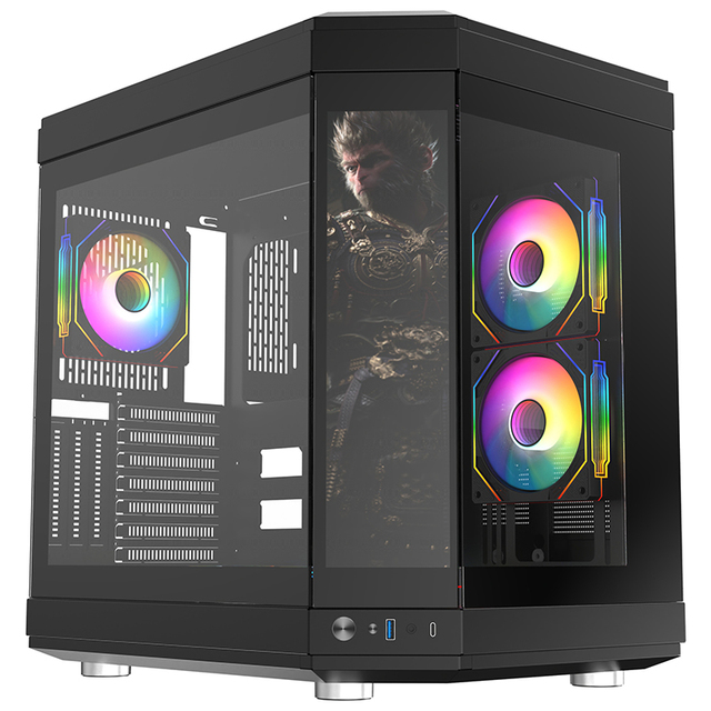 2025 NEW Gaming PC Case Double-sided Glass Atx Computer Case Tower Mid Gaming Pc Atx PC Case with LCD Display