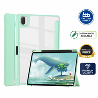 Housse de tablette à trois volets pour iPad Air 11 M4 2026 avec support pour stylet, coque arrière transparente en PC et bord en TPU