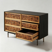 Commode à six tiroirs en bois massif de style médiéval, commode de chambre à six tiroirs, armoire de rangement vintage, table d'appoint en placage de ronce, meuble TV
