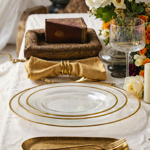 بيع بالجملة طبق زفاف مستدير حديث بحافة ذهبية واضحة لتصميم أطباق حفلات العشاء - Product Image 5
