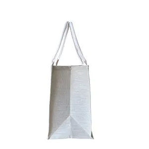High Quality Embroidery Logo Handbags Large Burlap Luxury White Christmas Cotton Jute Linen Shopping Tote Bag