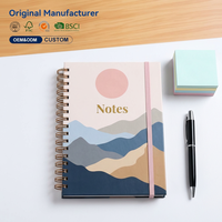 Carnet de notes A5 à spirale avec couverture rigide imprimée paysage, 80 feuilles, durable, pour voyage, bureau, avec élastique rose - Cadeau