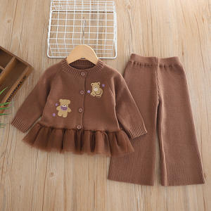 Automne et hiver nouveau <span class=keywords><strong>pull</strong></span> tricoté ensemble veste jambe droite <span class=keywords><strong>pantalon</strong></span> filles <span class=keywords><strong>pull</strong></span> Version coréenne vêtements ours dentelle - Product Image 1