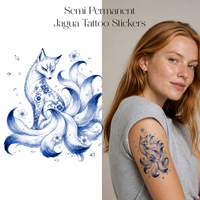 Autocollants de tatouage HF Art Traditionnel Esprit de Renard, style peinture à l'encre bleue et blanche tendance, imperméables, longue durée, décoration corporelle OEM