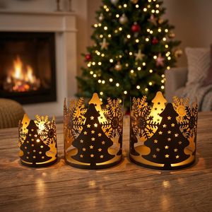 Sonnet Decor Handmade Iron Lantern <b>Candle</b> Stand <b>Christmas</b> <b>Tree</b> Pattern Waterproof Lead Free Eco-Friendly for Home Decoration - Product Image 3