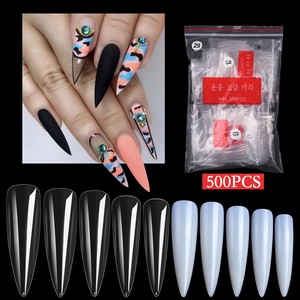 Misscheering 500pcs Ongles Conseils ABS Transparent Couleur Naturelle Sharp Demi Couverture Long Pointu <span class=keywords><strong>Faux</strong></span> Ongles Femme Ongles Conseils - Product Image 4
