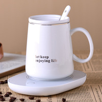 Tasse chaude en céramique moderne Tasse à température constante de 55 degrés Sous-verre chauffant pour l'école arrière Logo personnalisé Tasse à café pour couple