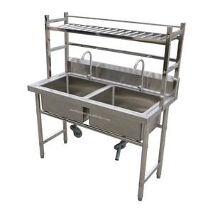 <span class=keywords><strong>Fregadero</strong></span> Doble de Acero Inoxidable para Cocina Comercial con Grifo, Superficie Cepillada Hecha a Mano, Soporte Independiente y Patas Ajustables - Product Image 1