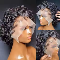 Letsfly Perruque Courte Elfe Pas Chère 13x1 Lace Front T-Part Coupe Elfe Cheveux Humains Bob 180% Densité Perruque Cheveux Bouclés Elfe