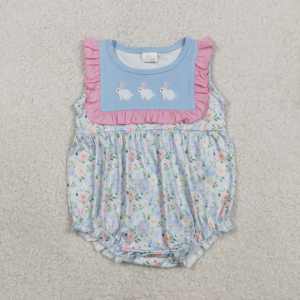 BSSO1560 RTS Boutique Ensemble de vêtements pour bébé garçon, bleu ciel, imprimé lapin de pâques, tenues d'été, ensemble de vente en gros - Product Image 2
