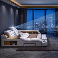 Luxuriöses Multifunktionales Kingsize-Smartbett Modernes Design Verstellbare Plattform Holzrahmen Gepolstert mit Weichem Leder USB-Ladeanschluss