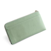 Dompet Panjang Wanita Resleting Kulit Sapi Asli Tekstur Litchi, Banyak Slot Kartu, RFID Blocking, Kantong Koin, Custom OEM Pabrik