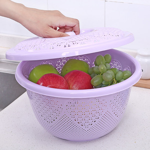 Multifunctional Plastic Sieve With Lid Fruit Vegetable Drainer Set 3 Sizes Pink Blue Purple Colander Strainer Kitchen Sink - Product Image 3