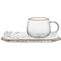 Plateau de petit déjeuner en verre de cristal Simple et exquis, tasse de thé au lait en verre de ménage, vente en gros