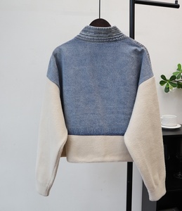 New <strong>Spring</strong> Fall Vintage Unique Color Block Lady Washed Button Long Sleeve Denim Coat <strong>Jacket</strong> Patchwork Sweater <strong>Women</strong> Jeans <strong>Jacket</strong> - Product Image 4